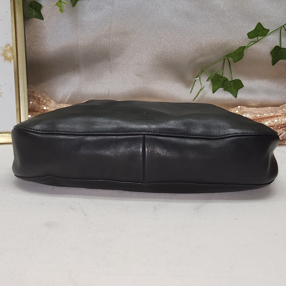 Authentic Gucci Shoulder Tote Drawstring Black Leather Bag W/ Dust Bag - Picture 12 of 17